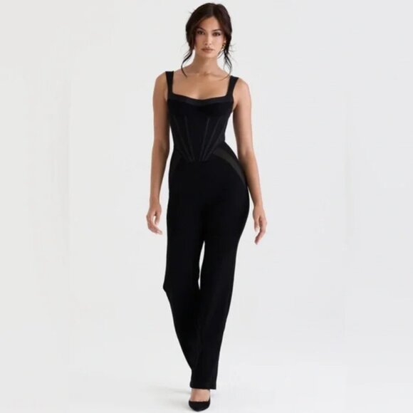 House of CB Mylene Black Corset Mesh Panel Jumpsuit - Picture 1 of 5
